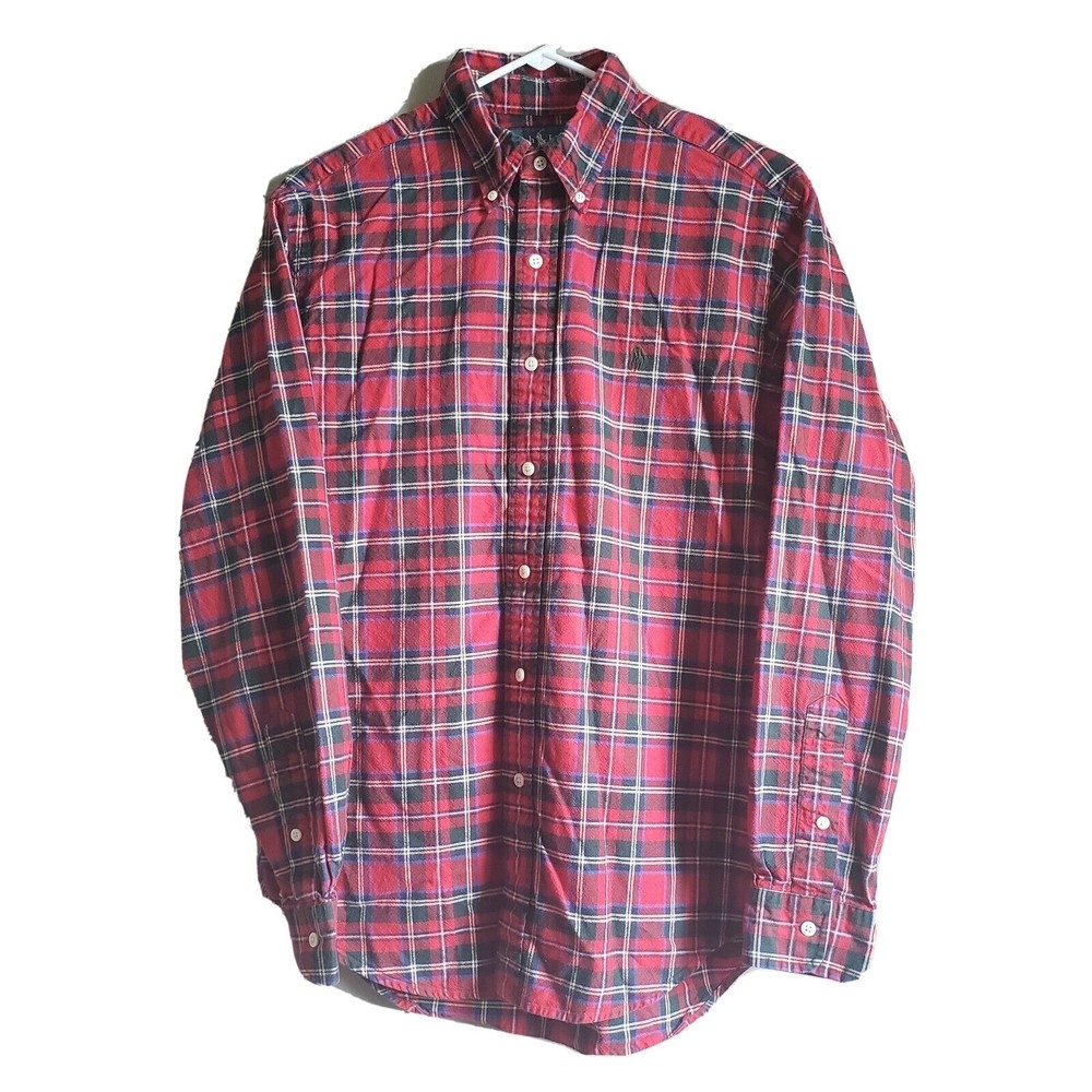 Ralph Lauren Classic Fit LS Button Up Shirt Red Green Tartan Plaid Men's…